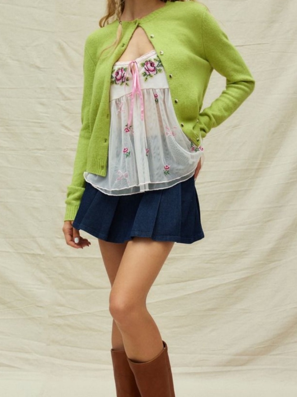 Women's Pink Kimchi Blue Faith Embroidered Babydoll Tank Top